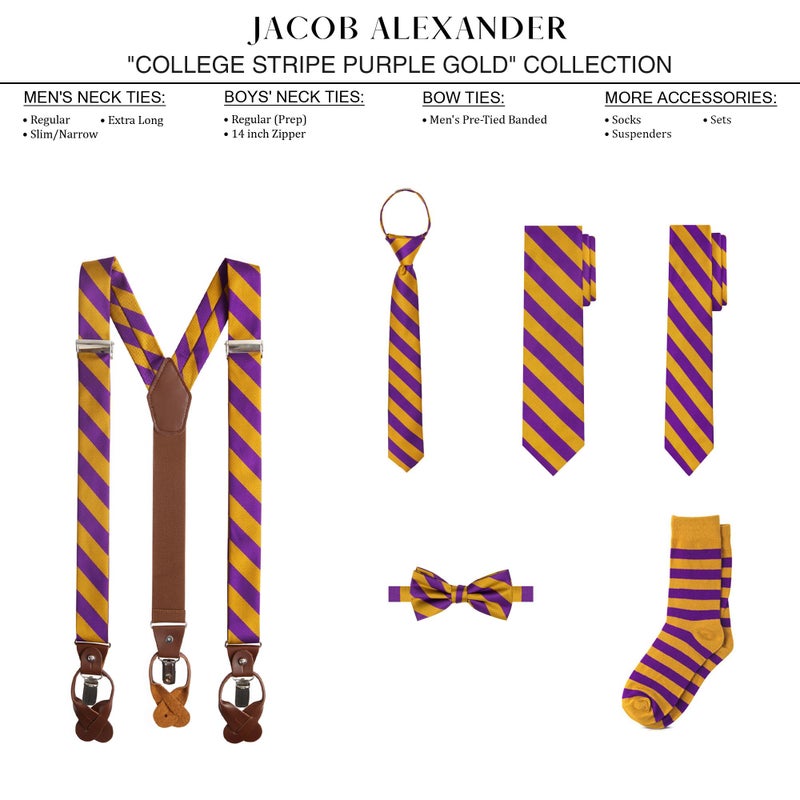 Jacob Alexander Stripe Woven Men's Reg College Bar Stripe Tie - Purple Gold - Image 4